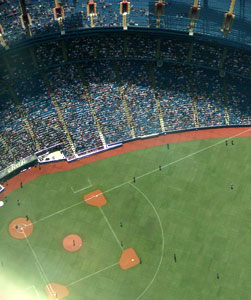 Looking down from the CN Tower into the Skydome