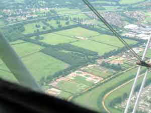 Over-flying Newmarket racecourse.
